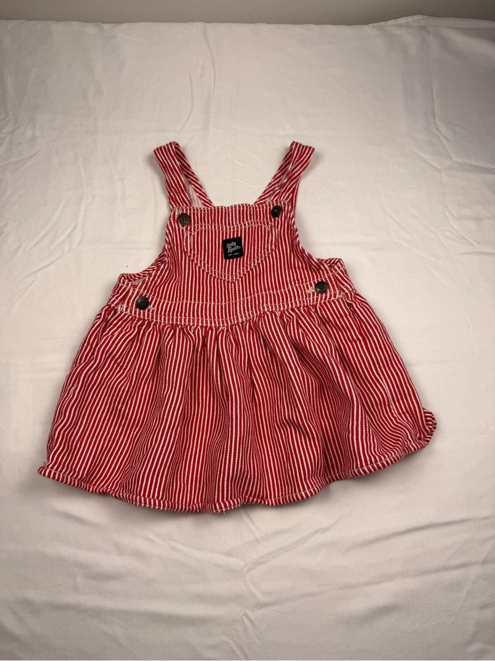 ✨ 3 for $15 Baby B'gosh Red & White Striped Overall Dress - 18M‎